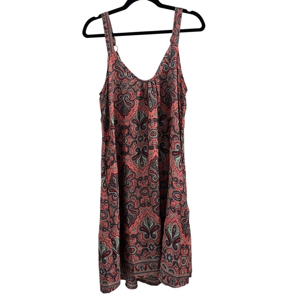 Paani‎ Anthropologie Pink Coral Paisley Metallic Gold Swing Dress size M